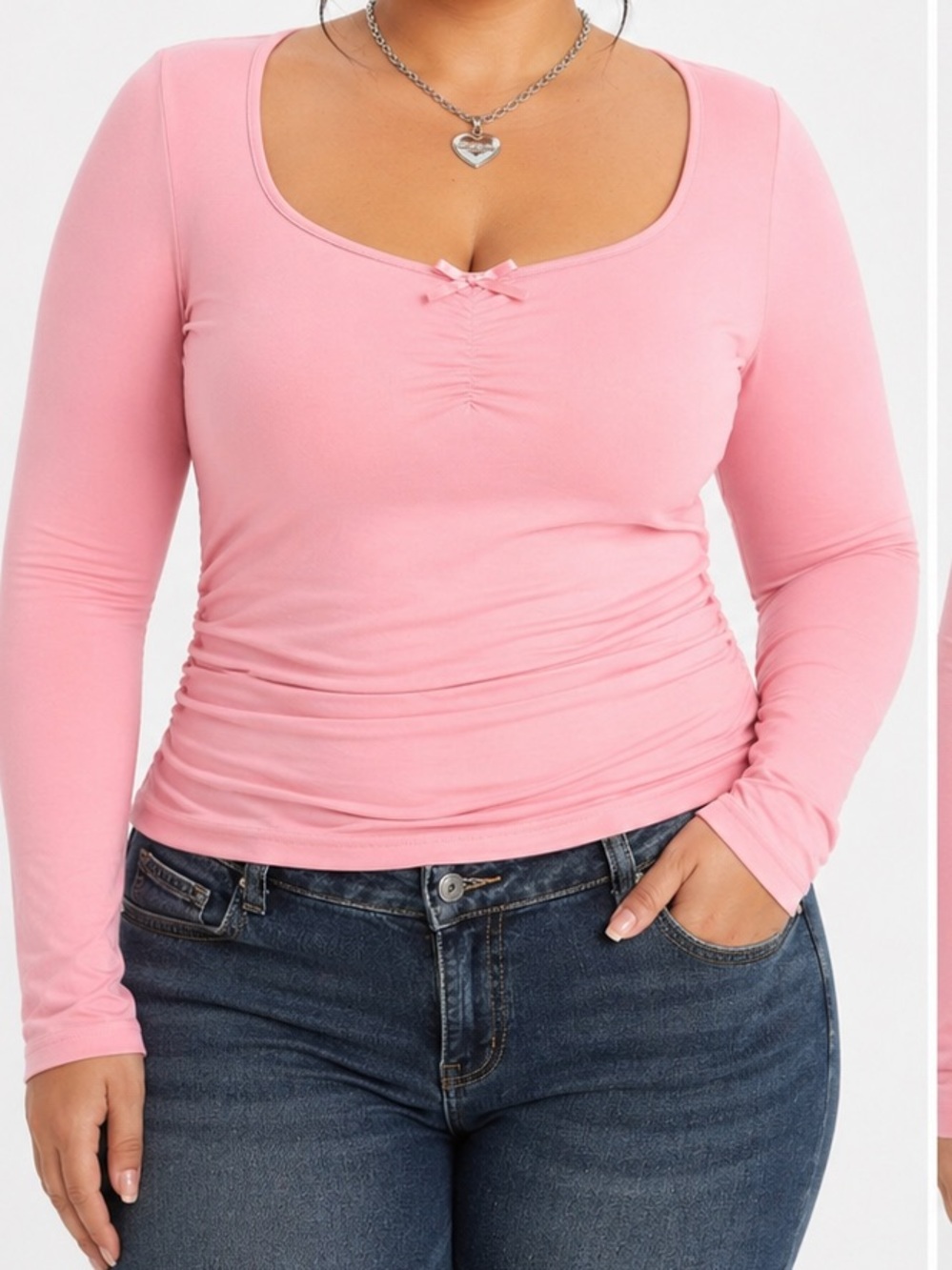 Women's Long Sleeve Scoop Neck Top in Pink Ballerina Blouse